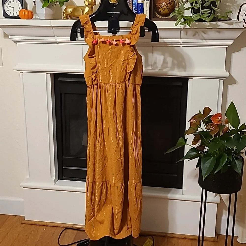 CAT & JACK GIRLS RUFFLE STRAPPED DRESS SIZE XL (14/16) RUST ORANGE COLOR